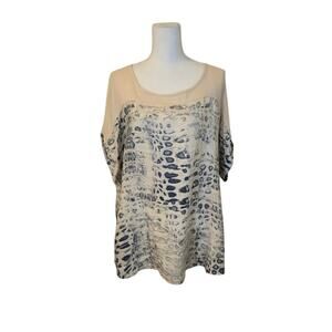 Lungo L'Arno 100% Linen Top Women Size 1X Cream Made in Italy Animal Print Boho